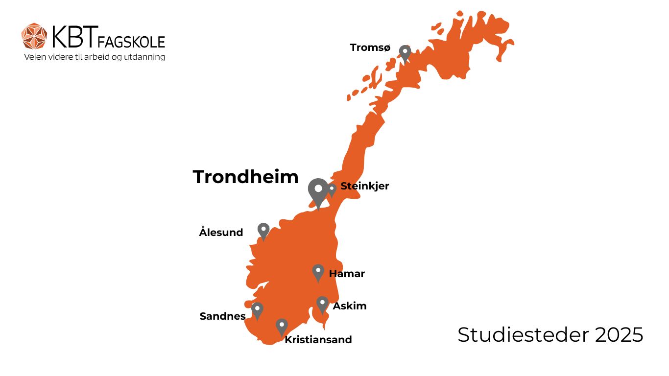 Illustrasjon av kart over Norge med studiesteder